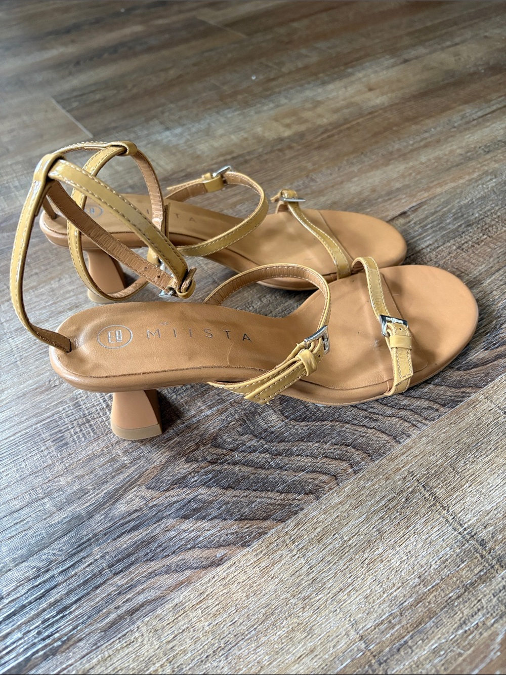 Miista Mustard Strappy Ankle-Heel Sandals
